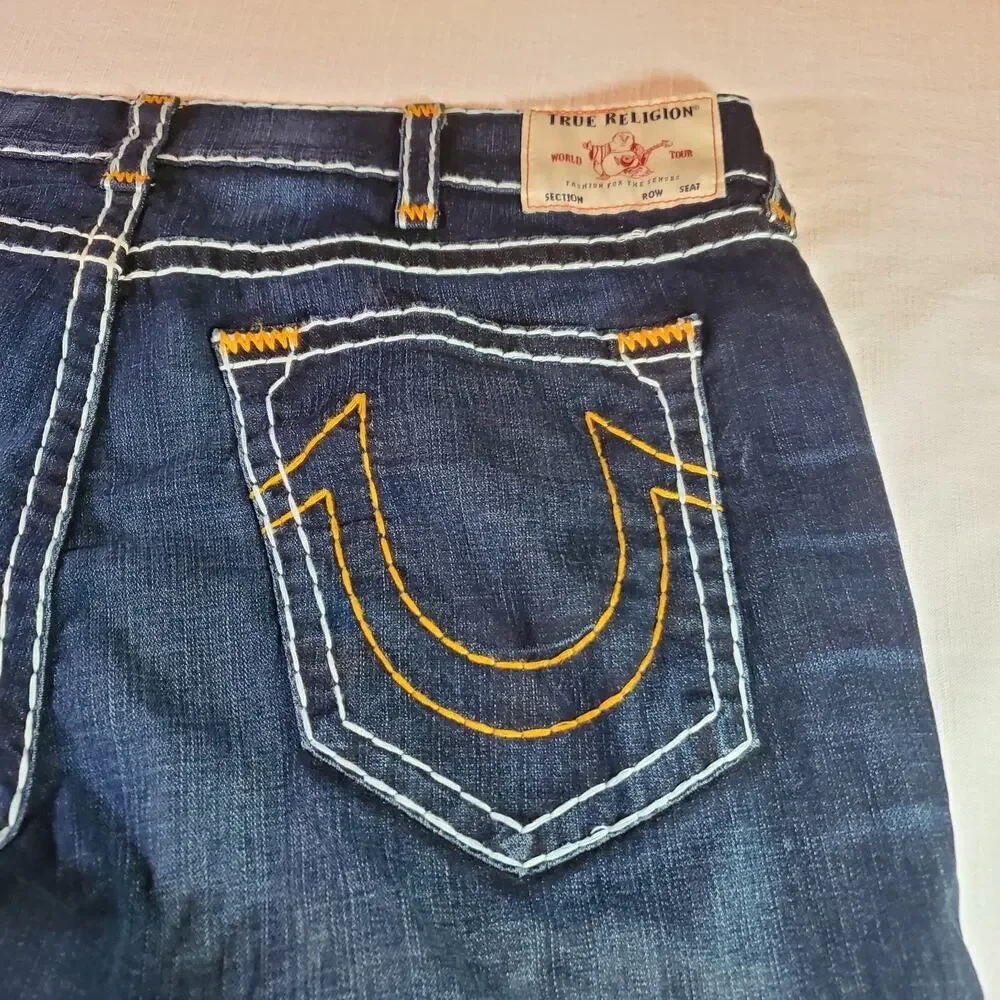 True Religion Ricky Super T Flap Pocket Frayed Hem Denim Shorts Mens Size 44 W44